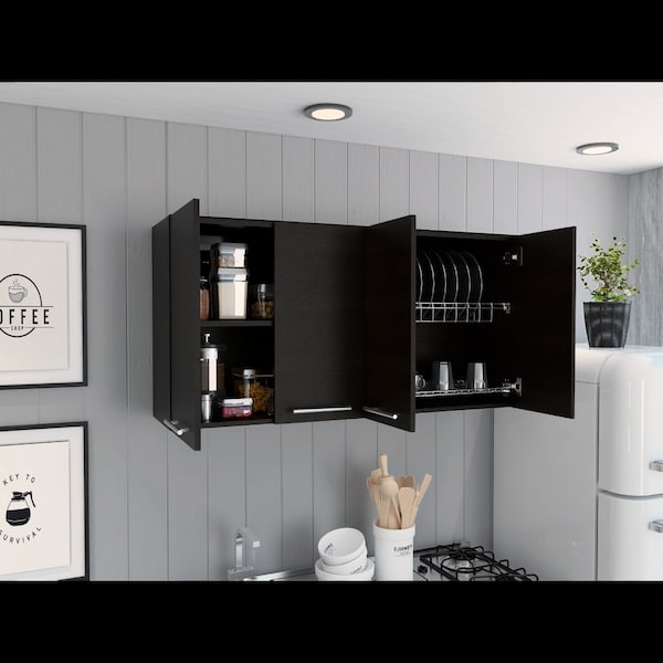 Tuhome 120 Wall Cabinet, Four Doors, Two Cabinets, Two Shelves, Black GLW5586 - main